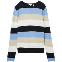 Tom Tailor Damen Strickpullover mit Rundhalsausschnitt, blau, Gestreift, Gr.