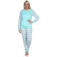 Normann Geringelter Damen Frottee Schlafanzug Langarm Pyjama mit Eiskristall,