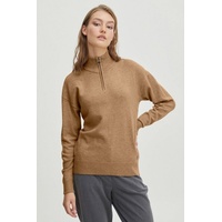 Oxmo Rollkragenpullover OXRita 21800080-ME Pullover mit Reißverschluss-Kragen in Beige