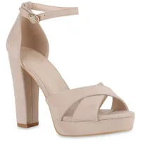 VAN HILL Damen High Heels Sandalette Veloursleder-Optik Party Absatz-Schuhe
