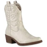 VAN HILL Cowboy Boots in Gold Weiss PU