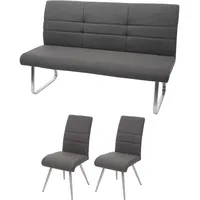 Mendler Set 2x Esszimmerstuhl+Sitzbank HWC-G55, Bank Küchenstuhl Stuhl, Stoff/Textil