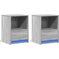 VidaXL Nachttische mit LED-Leuchten 2 Stk. Grau Sonoma Holzwerkstoff