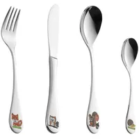 Esmeyer 4-teiliges Kinderbesteckset "Forest" Edelstahl 18/10 mit farbigen Tiermotiven