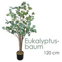 Decovego Kunstpflanze Eukalyptusbaum Kunstbaum im Topf mit Echtholzstämmen, Höhe