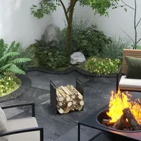 Outsunny Kaminholzregal Brennholzregal mit Griffe, Feuerholzregal für Outdoor, Indoor,