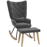 Homcom Schaukelsessel mit Hocker, Relaxsessel mit Samtoptik, Kissen Dunkelgrau