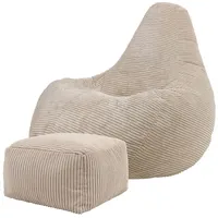 I.C.O.N. Icon Dalton Sitzsack mit Hocker Cord, Beige, Gaming