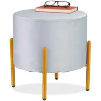 Relaxdays Hocker Samt, 4 Metallbeine, gepolsterter Sitzhocker, H x