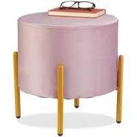 Relaxdays Hocker Samt, 4 Metallbeine, gepolsterter Sitzhocker, H x