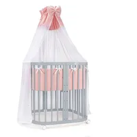 Waldin Babybett Kinderbett 7in1 mit Matratze, mitwachsendes Kinder-Bett,Stoffe lachs,Holz