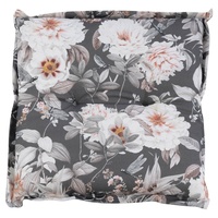 GO-DE Hockerauflage SANTHE, Grau - Rosen-Motiven in weiß-rosa