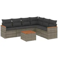 VidaXL 7-tlg. Garten-Sofagarnitur mit Kissen Grau Poly Rattan
