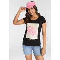LAURA SCOTT T-Shirt mit modischem Frontprint Gr. 42, schwarz-pink,