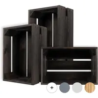 Creative Deco 3 x Kleine Holzkiste Schwarz | 30