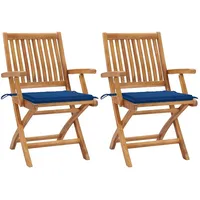 VidaXL Gartenstühle 2 Stk. mit Königsblauen Kissen Teak Massivholz