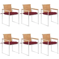 VidaXL Gartenstühle 6 Stk. mit Kissen Massivholz Teak