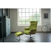 KAWOLA Sessel Relaxsessel drehbar Velvet grün mit Hocker