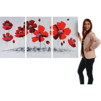 MCW Wandbild Mohnblume, 100% handgemaltes Ölgemälde Gemälde XL, 165x90cm