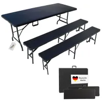 Lemodo Sitzgarnitur, Rattan-Optik, 1 Tisch + 2 Bänke Bierzeltgarnitur