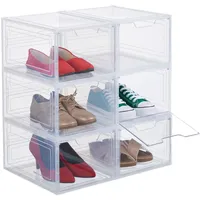 Relaxdays Schuhboxen 6er Set, mit Tür, Schuhorganizer, stapelbar, für