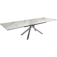 DeLife Esstisch Edge 200-300x100 Keramik Calacatta Luxe Weiß-Gold-Grau Kreuzgestell