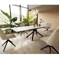 DeLife Esstisch Edge 200-300x100 Keramik Calacatta Luxe Weiß-Gold-Grau Kreuzgestell