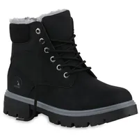 VAN HILL Damen Worker Boots Blockabsatz Strick Bequem Schuhe