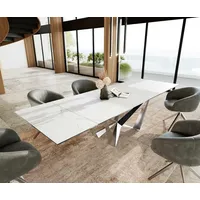 DeLife Esstisch Edge 200-300x100 Keramik Laminam®Statuarietto Weiß Spider Flachstahl