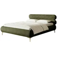 Selsey Polsterbett in Olivgrün mit goldenen Metallfüßen, 160 (cm):