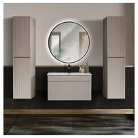 Lomadox Badmöbel-Set IRAKLIO-56-CASHMERE, (Spar-Set, 4-St), Kaschmir, Rillen, Waschtisch 81cm,