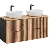 Lomadox Badezimmer Doppelwaschtisch 121 cm Waschtisch Unterschränke Waschtischplatte 2
