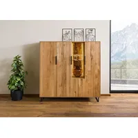 Massivmoebel24 Highboard (Wildeiche mit Holztür 142x43x145 natur geölt LINDAU