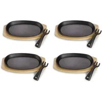 Echtwerk Servierpfannen Set aus Gusseisen, Kleine Grillpfanne mit Servierbrett,