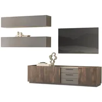 Furn.design Wohnwand Eiche grau Metall, Nachbildung,Eiche, 300x200x45 cm, Wohnzimmer,