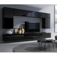 Lomadox Große Wohnwand mit viel Stauraum in schwarz Hochglanz