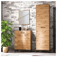 Lomadox Garderoben-Set 3-teilig mit Schuhschrank und Garderobenschrank, braun, Artisan