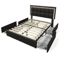 XDOVET Doppelbett,Polsterbett(160x200cm,Ohne Matratze)Funktionsbett,mit LED-Beleuchtungsleiste und 4 Schubladen,Höhenverstellbarem Kopfteil -