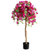 Costway 135 cm Kunstbaum mit Blüten, Kunstpflanze im Topf,