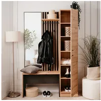 Homestyle4u 2743, Garderobe mit Sitzbank und Spiegel Holz Eiche