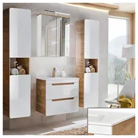 Lomadox Badmöbel-Set LUTON-56, (Spar-Set, 4-St), 4-teilig Hochglanz weiß inkl.