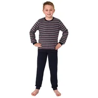 Normann Frottee Schlafanzug Pyjama langarm Bündchen Streifen - 77010