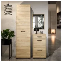 Lomadox Garderoben-Set CHEB-131, (Spar-Set, 3-St., Garderobenschrank Schuhschrank Spiegel), Eiche