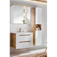 Lomadox LUTON-56 3-tlg. Hochglanz Weiß mit Wotan Eiche