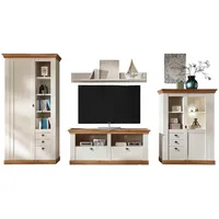 Furn.design Wohnwand "Hemsby" in weiß Eiche Wotan Landhaus Schrankwand