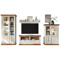 Furn.design Wohnwand "Hemsby" in weiß Eiche Wotan Landhaus Schrankwand