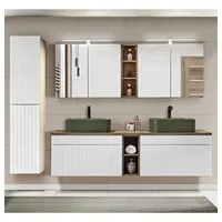 Lomadox Badmöbel-Set IRAKLIO-56 2-tlg. Weiß mit Vintage Eiche