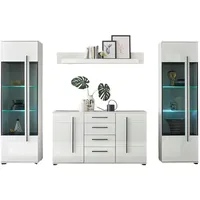 Furn.design Wohnwand in Hochglanz weiß Anbauwand 4-teilig 290 x