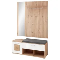 Lomadox Garderoben Set mit Spiegel & Schuhbank in Eiche