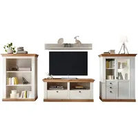 Furn.design Wohnwand "Hemsby" in weiß Eiche Wotan Landhaus Schrankwand